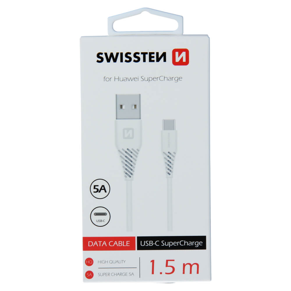 DÁTOVÝ KABEL SWISSTEN USB / USB-C HUAWEI SUPER CHARGE 5A 1,5M BIELY